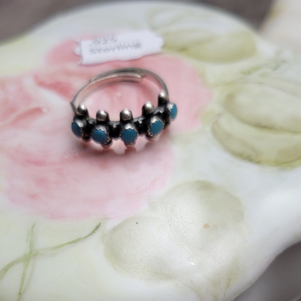 Antique Natural Turquoise Ring Band sterling 925 Open size 6 to 8 comfortable